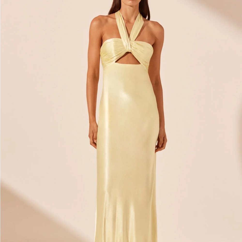 Shona Joy Backless Yellow Halter Dress